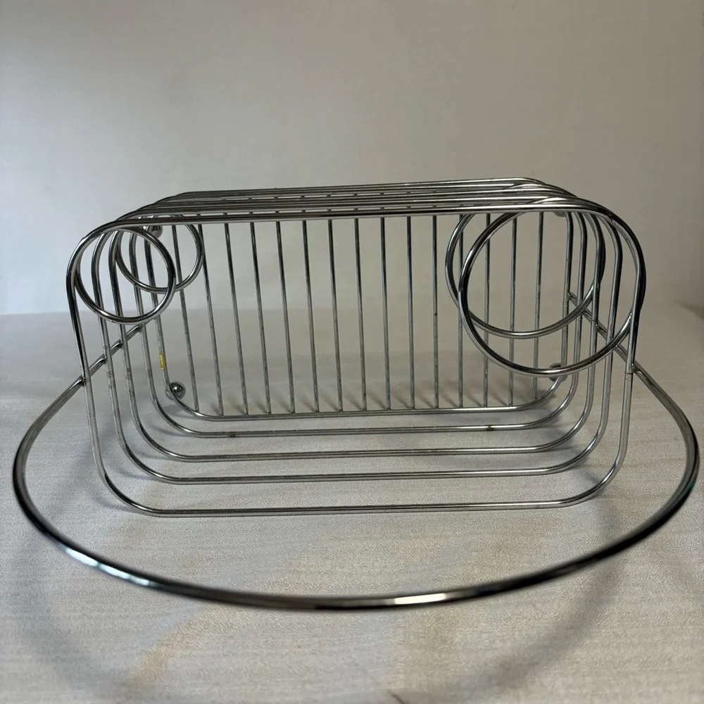 Stainless steel hair caddy holds curling iron & drier organizer with handle EUC